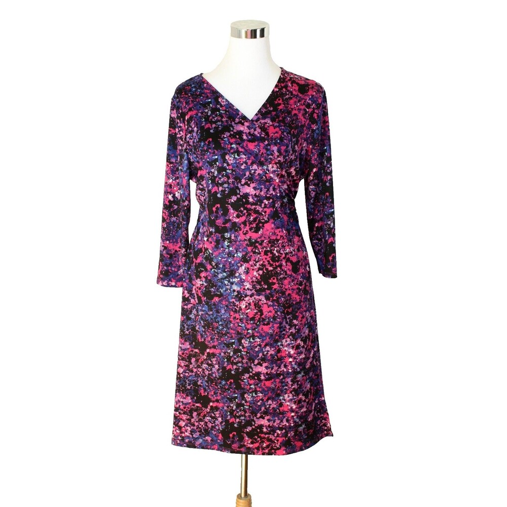 LULAROE Casual Knit Wrap Dress MICHELLE 3/4 Sl. Multicolor Abstract Print L #04